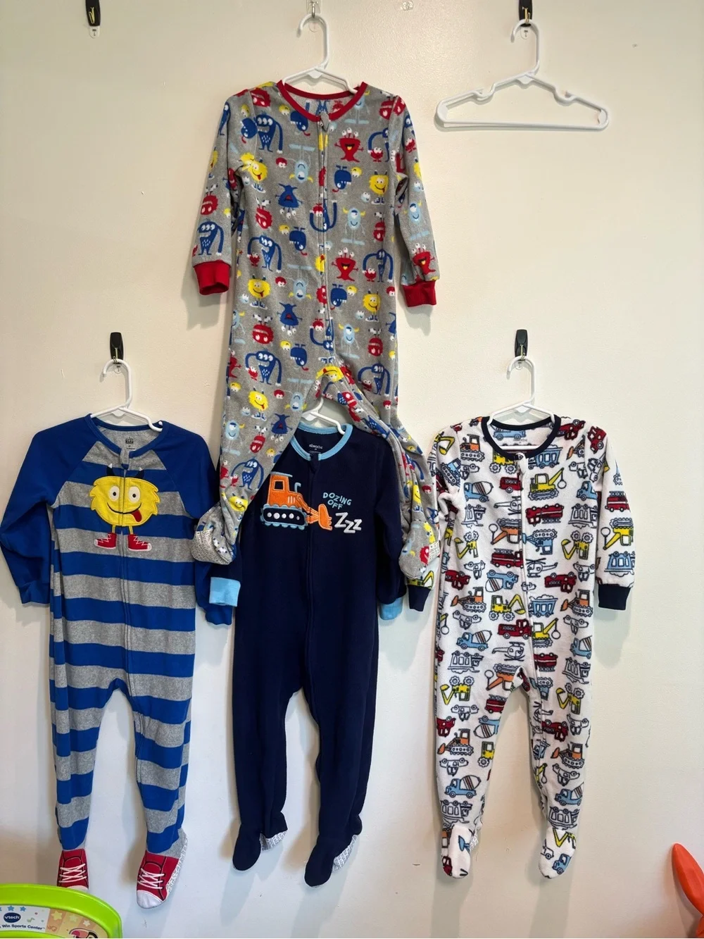 Fleece footie pajamas toddler boy 2T monsters an trucks winter